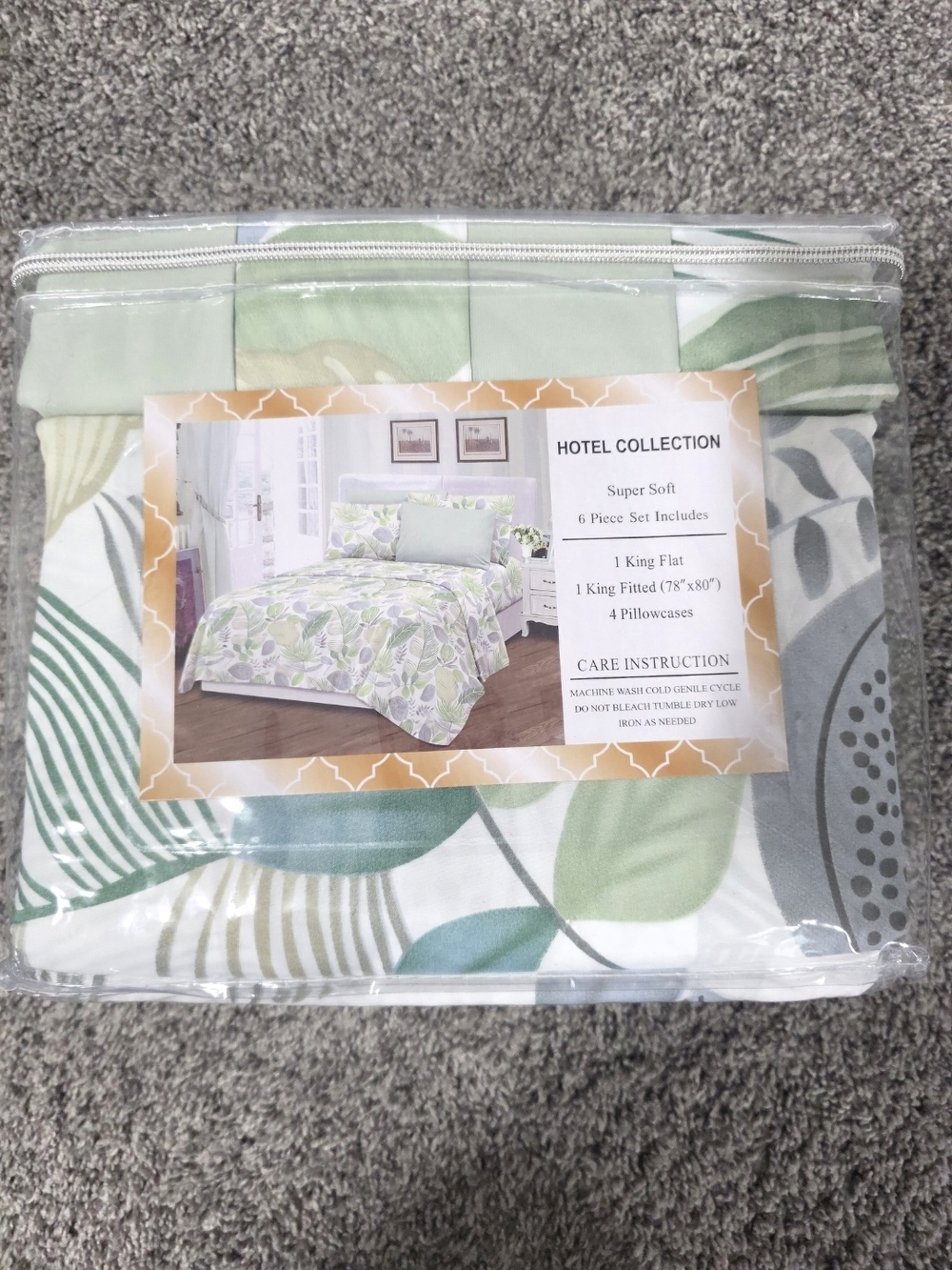 Hotel Collection Leaf Print King Bedding Set - Green, Gray, White